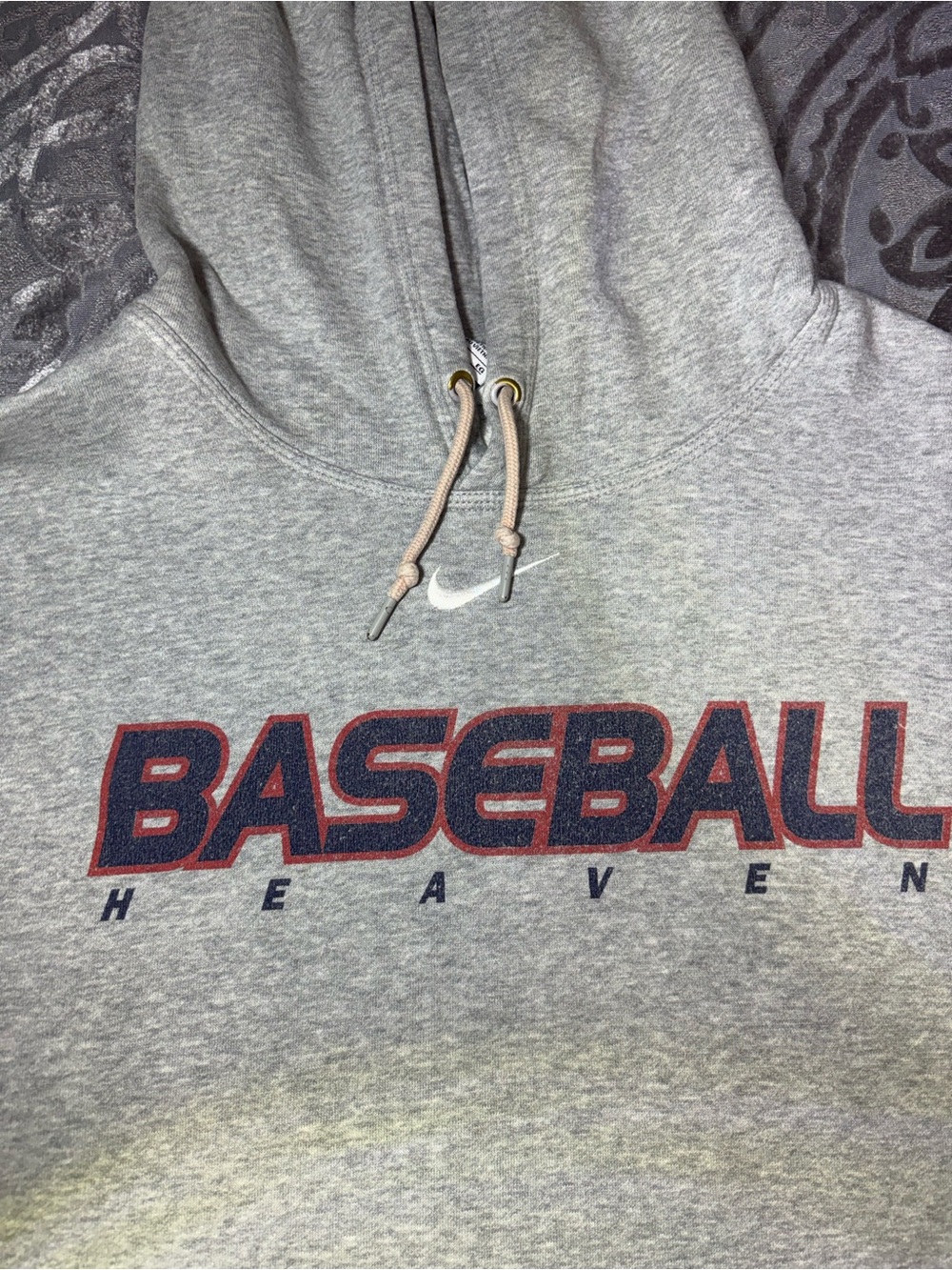 Vintage 90s Center Swoosh Gray Nike Baseball Heaven Hoodie pullover Size X-Large